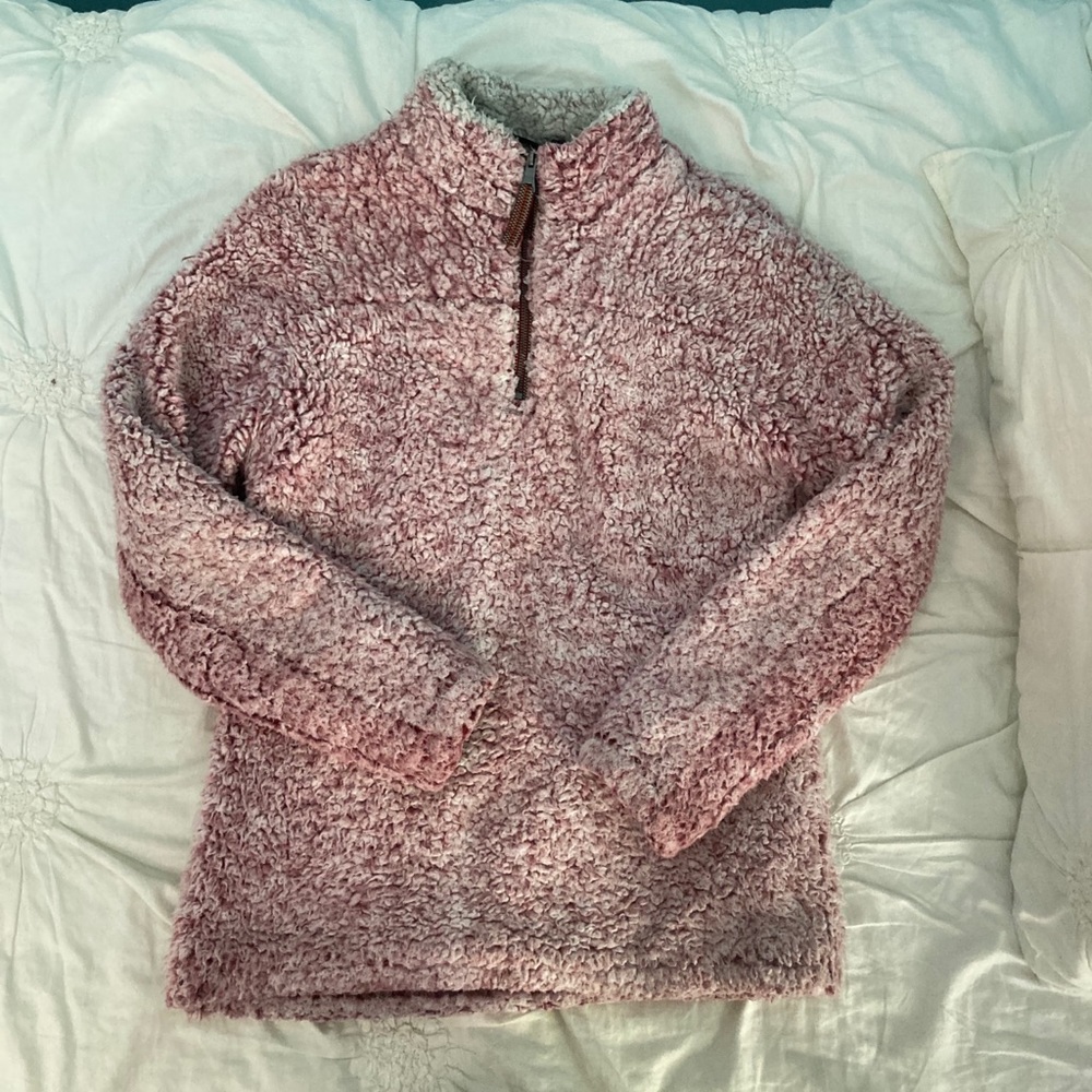 pink fuzzy sweater